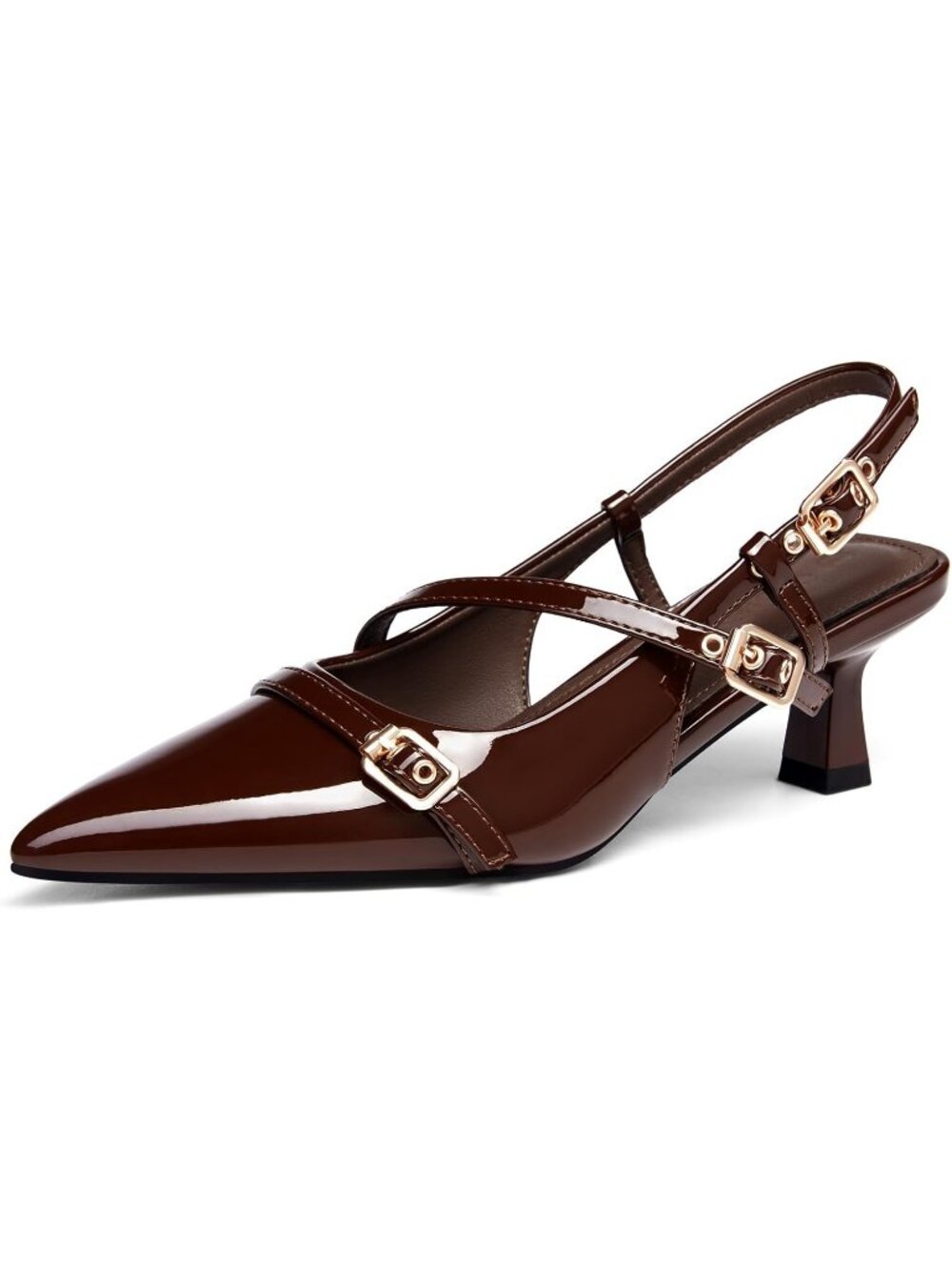 Coutgo Women's Slingback Kitten Heel Dark Brown Pointed Toe Pumps Dressy Shoes